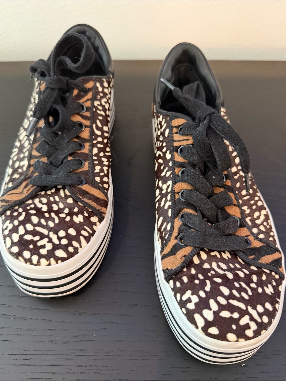 Alice + Olivia Mixed Animal Platform Sneakers - Black, Brown, Cream
